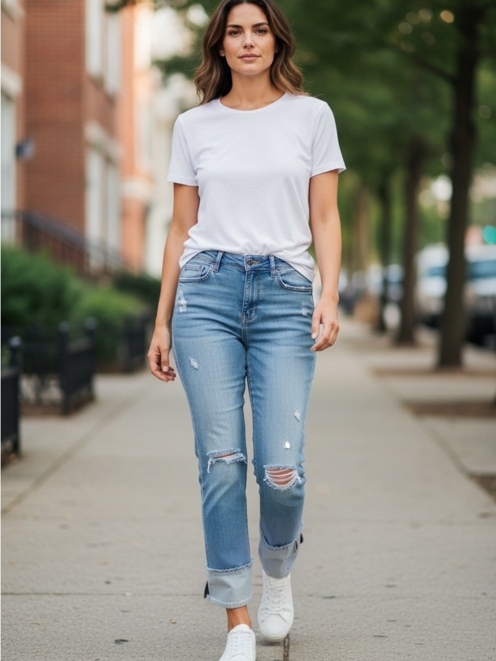 CHARLIE B Light Blue Distressed Ankle Jeans